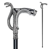 YIVIYAR Walking Cane for Men & Women - Heavy Duty 500+ lbs Capacity, Gothic Cane with Ornate Design, Decorative Goth Metal Ergonomic Handle Cane, Black & Silver Snake Walking Stick for Senior Gift