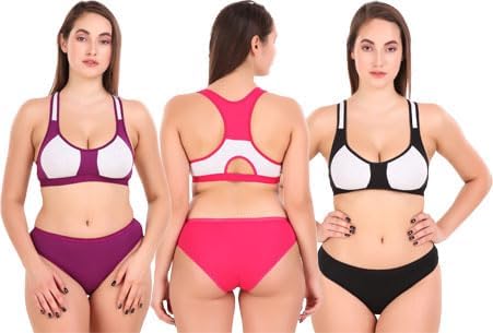 HALFSPIN Branded Sports Bra Panty Set Multicolors Pack of 3