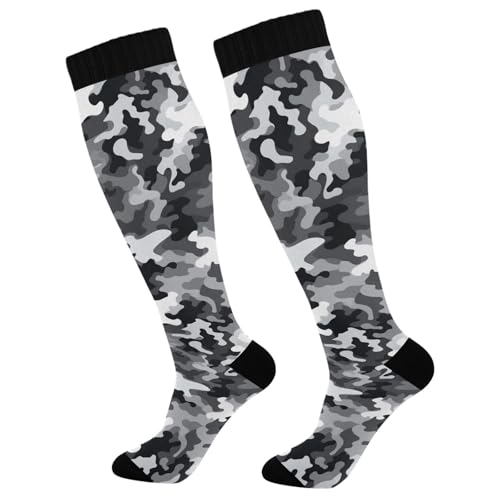 J JOYSAY Black White Classic Camo Compression Socks for Women Men Knee High Circulation Socks for Nurses Work