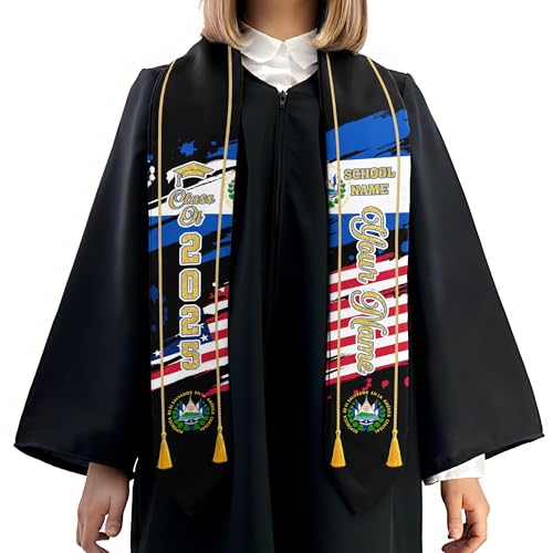 MonkeyVan Custom Salvadoran Graduation Stole 2025,Personalized El Salvador Flag Graduation Sash,Salvadoran American Stole S18