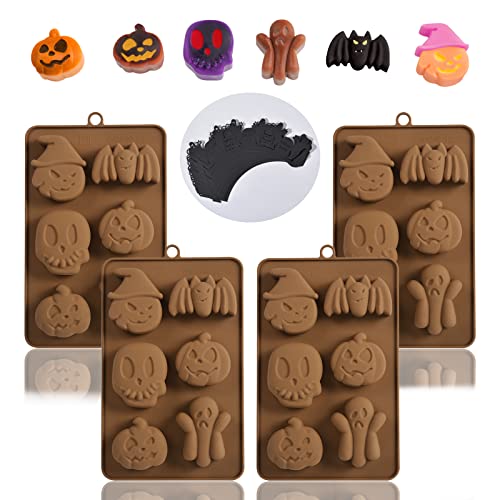 4Pcs Halloween Silicone Cake Mold, Silicone Baking Molds, Muffin Molds With Pumpkin, Evil Shape For Halloween Kitchen Diy Baking Tools To Make Chocolate, Cupcakes Mold (With 24 Cupcake Holders) #TOP9
