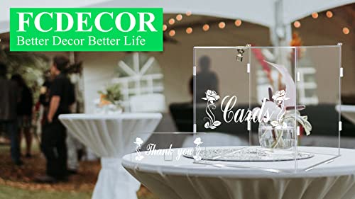 FCDECOR Acrylic Wedding Card Box with Lock, Clear Card Boxes for Wedding Reception Money Holder with Card Sign for Wedding Decorations, Baby Showers, Birthdays, Bridal or Graduation Party Supplies - Thumbnail 7