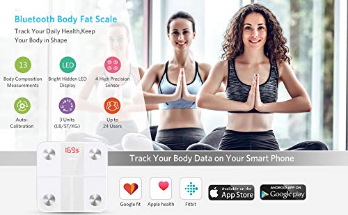 Bluetooth Body Fat Scale, HOMEVER Smart BMI Scale Digital Bathroom Wireless Weight Scale, Body Composition Analyzer with Smartphone App with Bluetooth, 400 lbs - White - Thumbnail 3