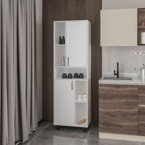 Pulishony Stylish White Kitchen Pantry Cabinet with Open Shelves and