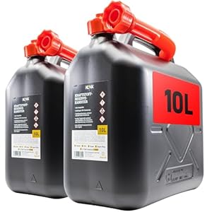 KOVA® 2x Benzinkanister 10L SCHWARZ Kunststoff Dieselkanister Reservekanister Kraftstoffkanister 10 Liter Wasserkanister für Benzin Diesel Wasser AdBlue 10-Liter-Kanister & Außgießer 10 ltr Petrol Can