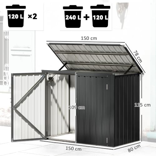Outsunny Cache Poubelle Extérieur 1,2 m² pour 2 Poubelles 150x80x117cm – vue 7