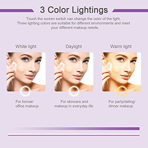 deweisn Folding Lighted Makeup Mirror with 72 LEDs 3 Colors Light Modes USB Rechargable 1800mA Batteries Portable Ultra Thin Compact Vanity Mirror Dimmable Travel Mirror by deweisn - Image 3