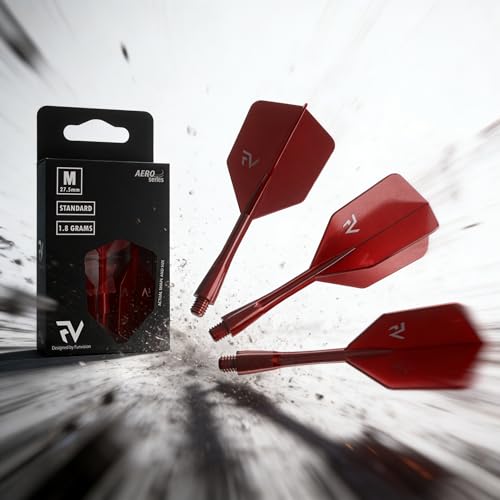 FunVision Aero Integrated Dart Flights and Shafts, Special Shape, Professional 2-in-1 Molded Dart Wings, Perfect 90-Degree Angle for Stable, High-Performance (2BA, 3pcs, Medium, Red)