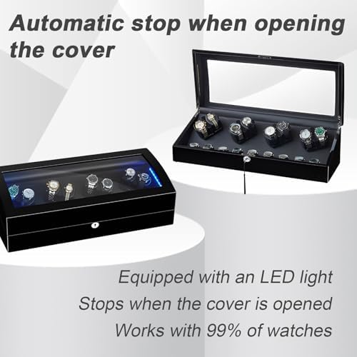 Automatic Wood Watch Winder with Auto-Stop, Elegant Piano Finish for Father's Day, Birthdays, Him, Luxury Watch Accessories, Display Organizer image 3