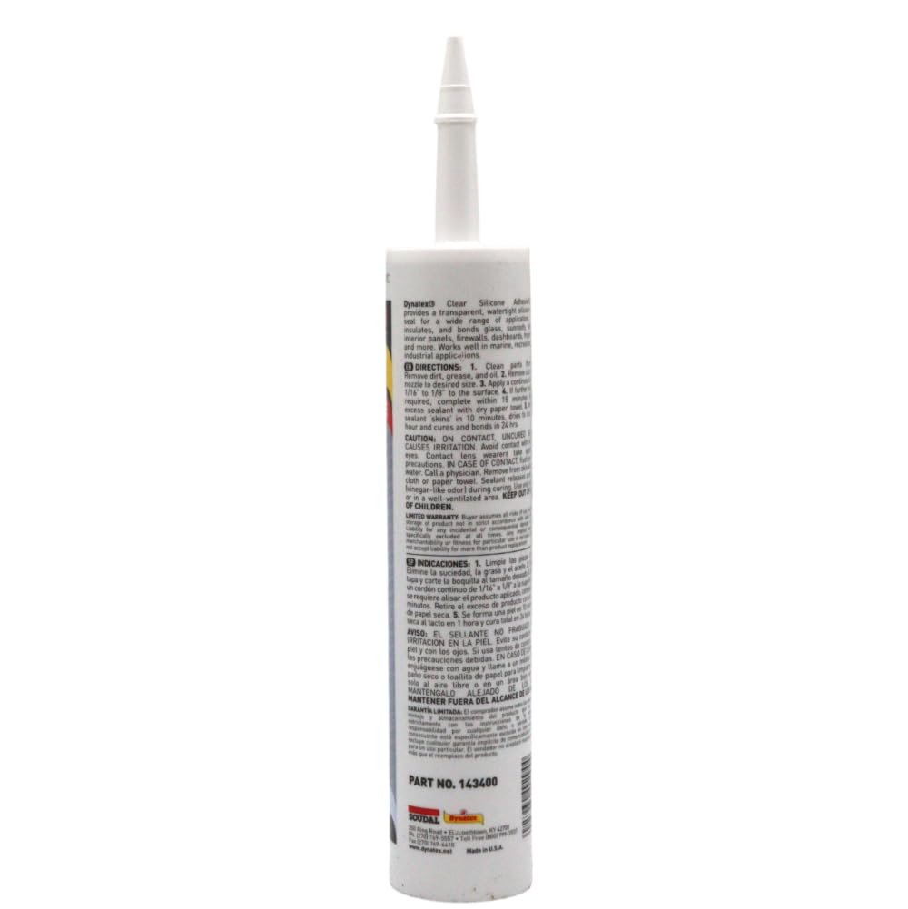 Dynatex 49294 Clear RTV Silicone Adhesive/Sealant, 300ml Cart, Waterproof RTV Sealant, Single Component RTV Silicone Sealant, Permanent Flexibility, Insulates Thermally and Electrically