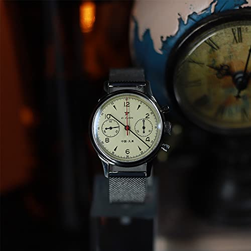 Sugess Cronografo Orologi Meccanici Da Uomo ST1901 Movimento Meccanico Orologi Da Polso A Carica Manuale Zaffiro Specchio Acrilico Orologi Polit Impermeabili(Cinturino In Acciaio Inossidabile 38MM) - 4