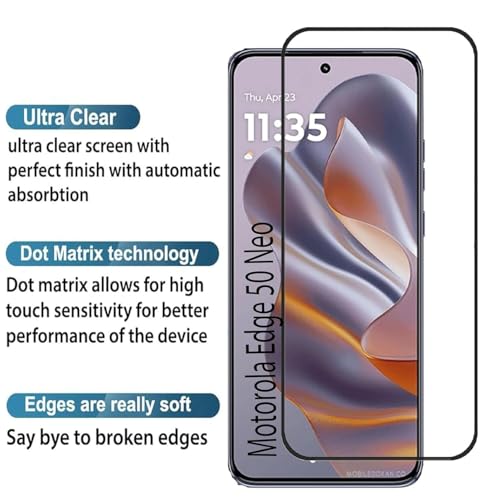 Image of HD Tempered Glass Screen Protector Compatible for Moto Edge 50 Neo 5G with Edge to Edge coverage and Easy Installation kit ERF84