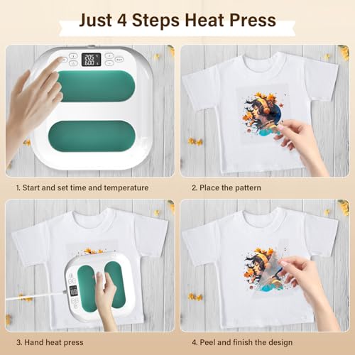 Heizpresse,Transferpresse Plotter con Zeitmesser,Tragbare Heizpresse　22.5cm*22.5cm，DIY Buigelpresse für Hosen/Hüte/Taschen/Cotton/Polyester