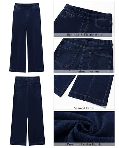 GRAPENT Wide Leg Trousers Women's Travel Jeans Tummy Control Jeans Western Wear Stretch Denim Pants Color Rinse Blue Size L 12 14