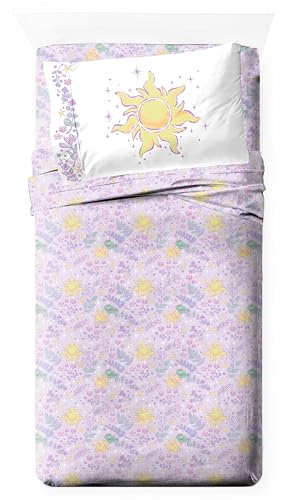 Jay Franco Kids Sheet Set with Fitted Flat Sheets & Pillow Cover - Ultra-Soft Bedding with Pillowcase for Room Decor Purple - Disney Princess Rapunzel 3 Piece Twin