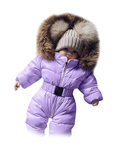 Sameno Infant Toddler Baby Girls Boys Winter Down Snowsuits Romper Jacket Hooded Jumpsuit Warm Thick Coat Outfit (3-6 Months, Violet)