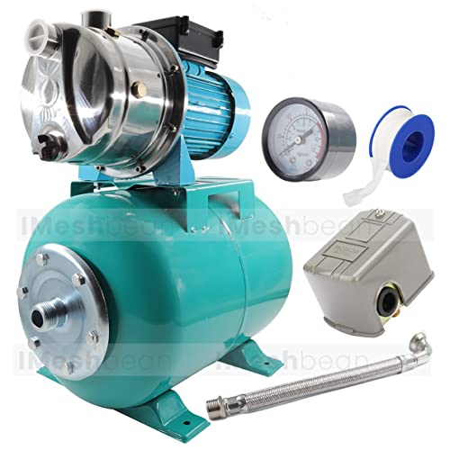 Imeshbean 1.6 Hp 1200W Shallow Well Pump With Pressure Tank 1000Gph Stainless Steel Shallow Well Jet Pump And Tank With Pressure Switch Automatic Booster System #TOP6