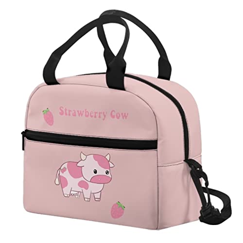 Hellhero Cute Strawberry Cow Lunch Bag Insulated Lunch Box For Women Teen Girls Kids Lunchbag Reusable Lunch Tote Handbag Thermal Cooler Sack Food Container For Travel Work School Picnic #TOP10