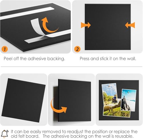 Image of Panchhi Store 2 Pcs Adhesive Notice Board Black Bulletin Board with 5 Drawing Pins Felt Message Board for Paste Notes, Photos, Schedules