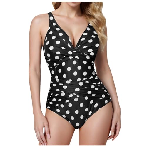 Traje de Baño de Una Pieza, Bañadores Mujer Reductores, Control de Barriga Fruncido Bañador Halter Cuello en V Push Up, Bañadores Mujer Natacion Talla Grande Traje de Baño de Una Pieza
