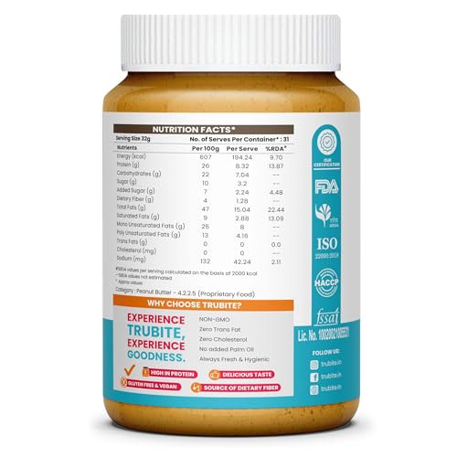Image of Trubite Classic Peanut Butter (Crunchy) (1kg) | 26g Protein | Cholesterol Free | Indian Recipe | Delightful Taste