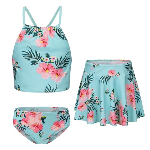 Girls Bikini Swimsuits Set for Girls 3 Piece Skirt Bathing Suits Swim Dress Hawaiian Beach Swimwear 3-16 Years