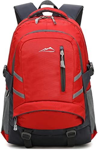 Backpack Bookbag for College Sturdy Travel Business Laptop Compartment with USB Charging Port Luggage Chest Straps Night Light Reflective (Red Color)
