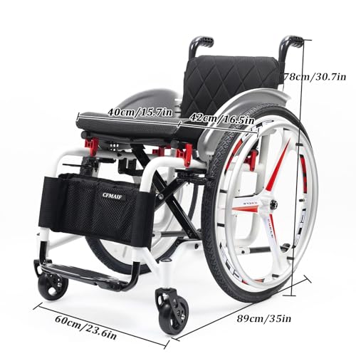 Image of Portable Folding Sports Wheelchairs, Self-propelled Lightweight Aluminum Alloy Chair, Swing Away Footrests & Anti-Tip Wheels(B,40cm /15.7in Seat)
