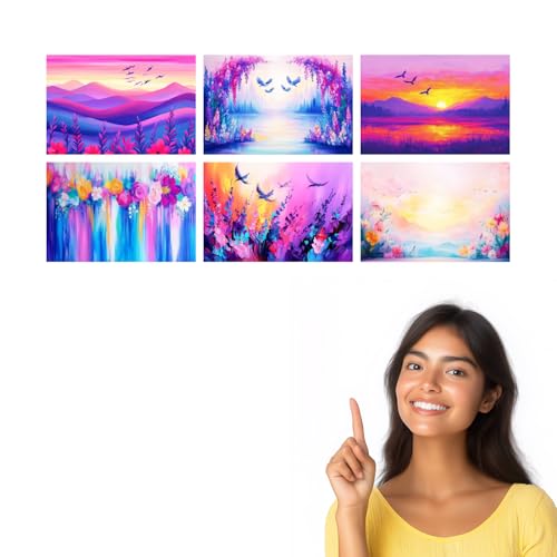 Image of SiddArtify Floral Landscape Wall Art Prints Set - Colorful Nature Poster Decor for Living Room Bedroom Office - 8x12 Sticker Pack of 6