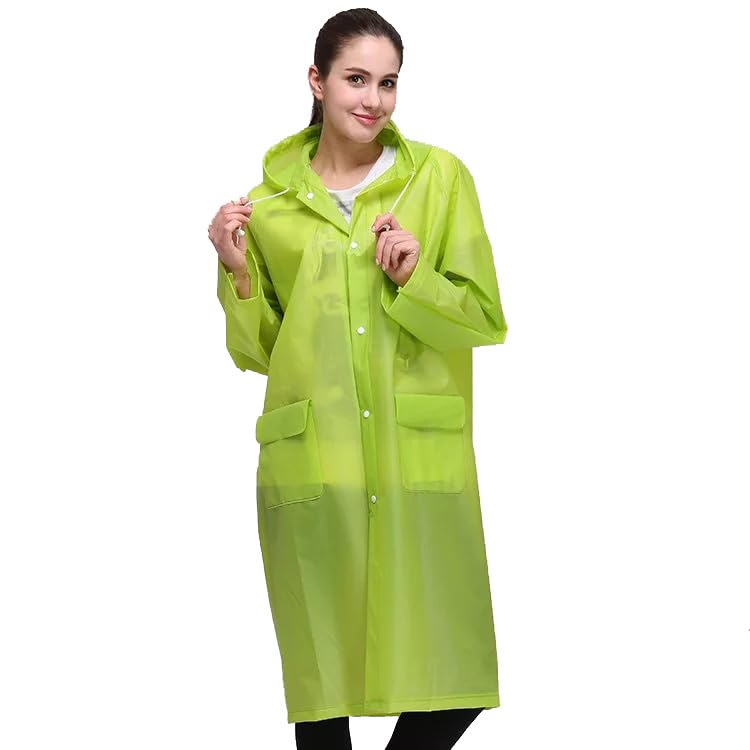 Green EVA Rain Ponchos for Women Girl Reusable,Raincoats with Hood for Women Rain Ponchos for Camping, Hiking, Music Festival, Scooty Travel Outdoor Activities- More Thickness (L-Size)