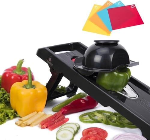 Professional 5 Blade Mandoline V Slicer by Ubesto | Premium Stainless Steel V Blade for Super Sharpness | Includes 2 BONUS Silicone Chopping Mats & Detailed Instructions (BLACK)