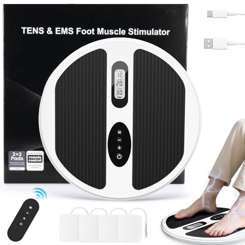 Circulation Blood Booster for Feet and Legs, EMS &TENS Foot Circulation Stimulator Machine for Neuropathy and Pain Relief, Upgraded Foot Massagers for Pain and Circulation with 4 TENS Pads
