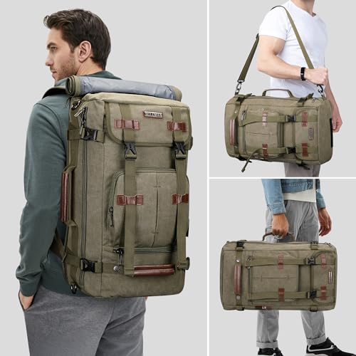 Image of WITZMAN Canvas Backpack for Man Vintage Travel Backpack Large Laptop Backpack Convertible Shoulder Rucksack
