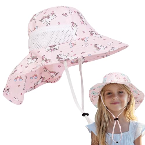 velado Baby Sun Hat Cotton Wide Brim Bucket UPF 50+ Sun Protection Cap for Kids Girls Boys Adjustable Summer Breathable Beach Hat for Travel Play Outdoor (Pink Unicorn Shawl)