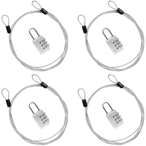 Sydien Cable Lock Double Loops 5Ft Long Silver Security Cable with Lock, Bike Lock Cable 2.5mm Braided Steel Coated Safety Cable Wire for Luggage, Outdoor, Clothesline (4 Pack) Cover