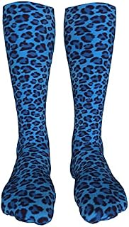 702 Unisex Walking Socks Blue Leopard Trainer Socks Breathable Athletic Socks Comfortable Running Socks For Yoga Outdoor 50Cm