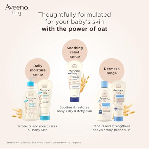 6. Bild von Aveeno Baby Daily Moisture Body Lotion für empfindliche Haut, natürliche kolloidale Haferflocken & Dimethicone, hypoallergene, feuchtigkeitsspendende Babylotion, parfümfrei, 532 ml