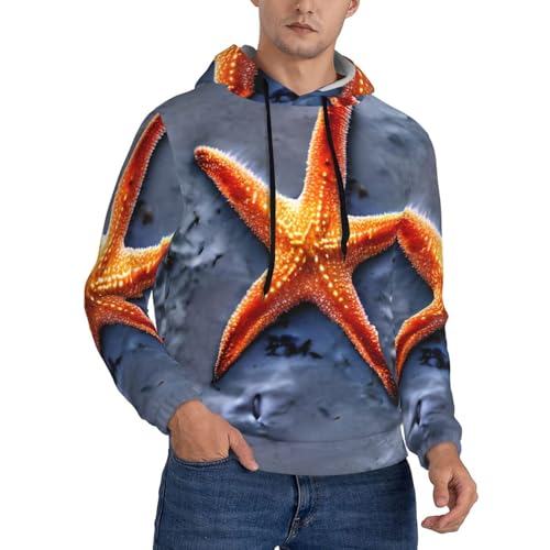Sweat à capuche imprimé étoile de mer noir L avec motif original pour homme branché