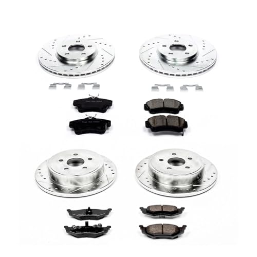 Image of PowerStop Front and Rear Brake Kit for Chrysler PT Cruiser 2010 - Drilled and Slotted Disc Rotors with Carbon-Fiber Ceramic Brake Pads Replacement, K6180