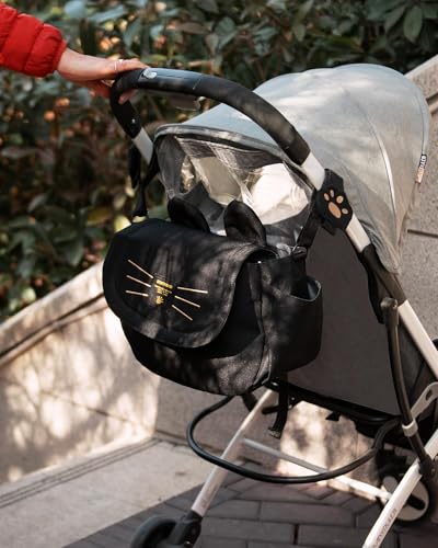 SUNVENO Universal Stroller Organizer with Insulated Cup Holder Shoulder Strap Cute Diaper Mommy Travel Bag for Stroller like Uppababy, Baby Jogger, Britax, BOB, Umbrella and Pet Stroller, Black - Thumbnail 2