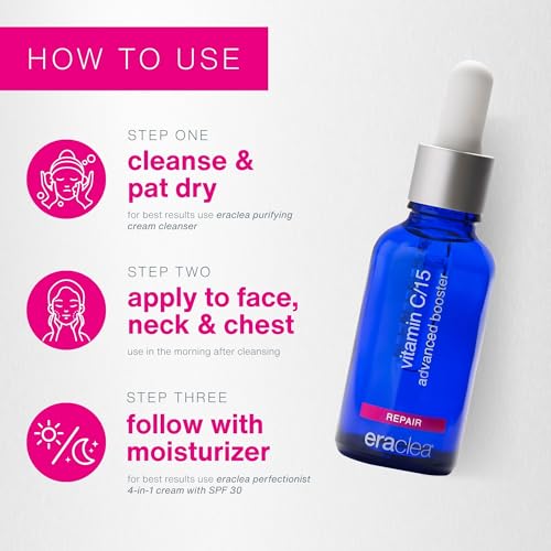 eraclea Vitamin C 15% Advanced Booster with Hyaluronic Acid - Hydrating Face Serum for Even-Looking Skin Tone, Anti-Aging Solution for all Skin Types (1 oz)