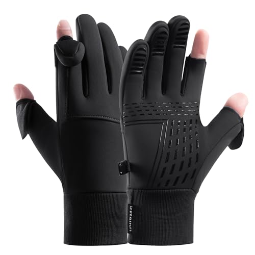 Azarxis Winter Gloves Water Resistant Windproof Warm Thermal Gloves Anti-Slip for Men Women Driving Cycling Riding Running Hiking Work (Black with Finger-Tip Flap, M)