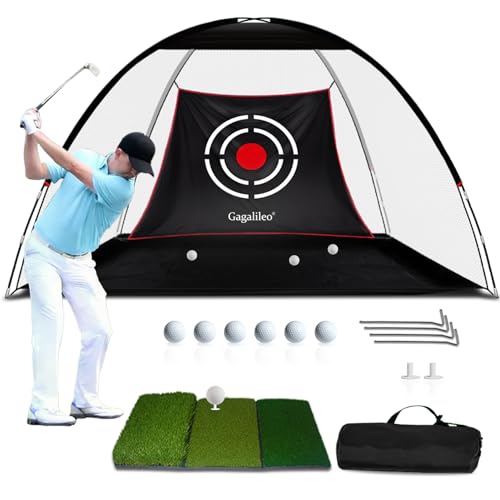 Gagalileo Golf Net: 12x7FT Backyard Driving Real Golf Ball Practice Hitting Training by Turf Mat Target Indoor Outdoor Chipping Swing Gift for Golfers Dad Husband Men
