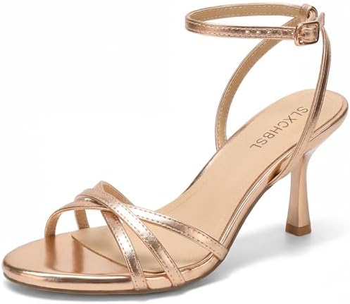 Kitten Heels for Women, Round Open Toe Strappy Heeled Sandals, Bu...