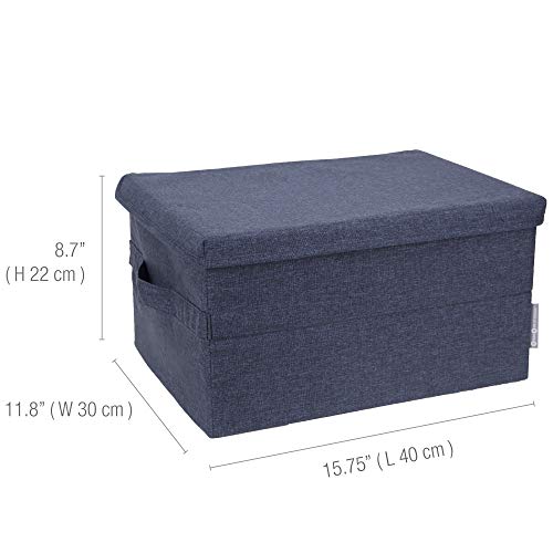 Bigso Soft Storage Foldable Fiberboard Storage Box With Lid, Medium, 8.7 X 11.8 X 15.7 In, Blue #TOP1