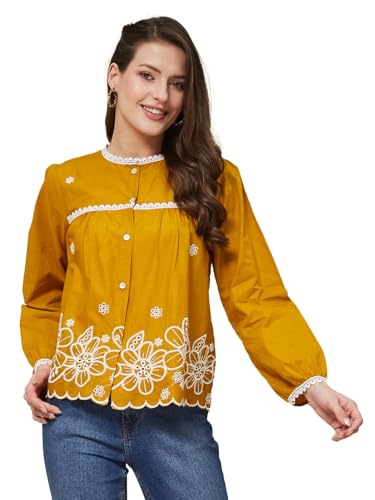 Image of J TURRITOPSIS Women's Pure Cotton Schiffli Embroidered Shirt