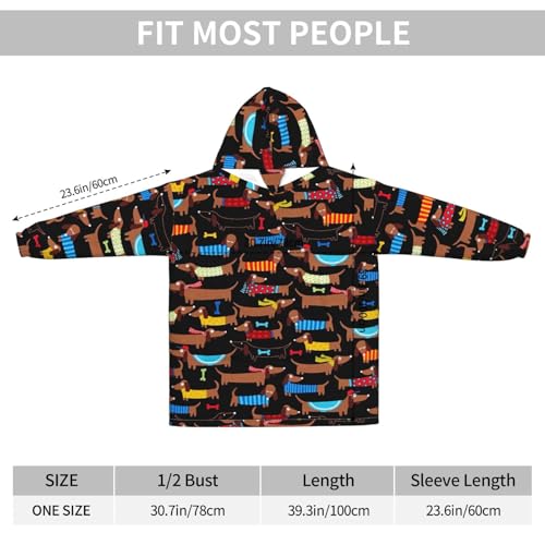 Sweat à capuche couverture teckel plaid géant à manches unisexe - 6