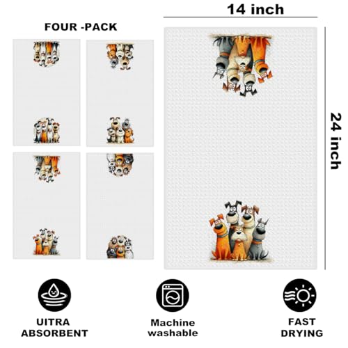 Image of 4 Pcs Cute Dog Kitchen Towels 24x14 Inch, Dogs Gifts Reusable Dish Towels for Kitchen Bathroom Decor, Waffle Weave Absorbent Hand Cloth Tea Towel, Cute Dog Lover Gifts for Women Mom Friend