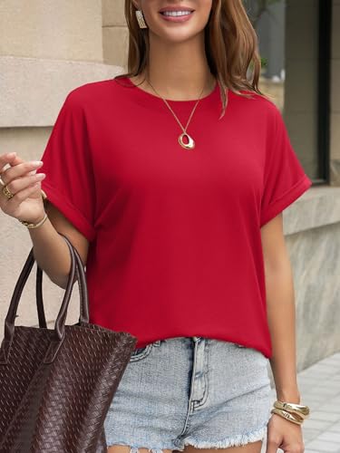 Image of UNCLECAT Women's Short Sleeve T Shirts Trendy Crew Neck Curve Hem Soft Tunic Tops Summer Outfits 2026