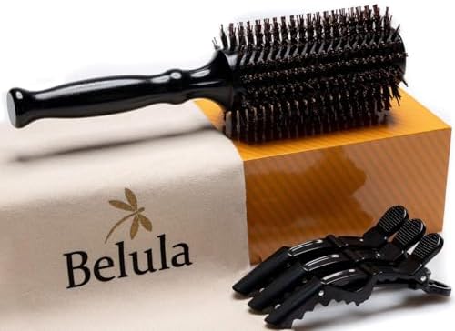 Belula Boar Bristle Round Brush for Blow Drying, Large 1.5 -Inch Barrel